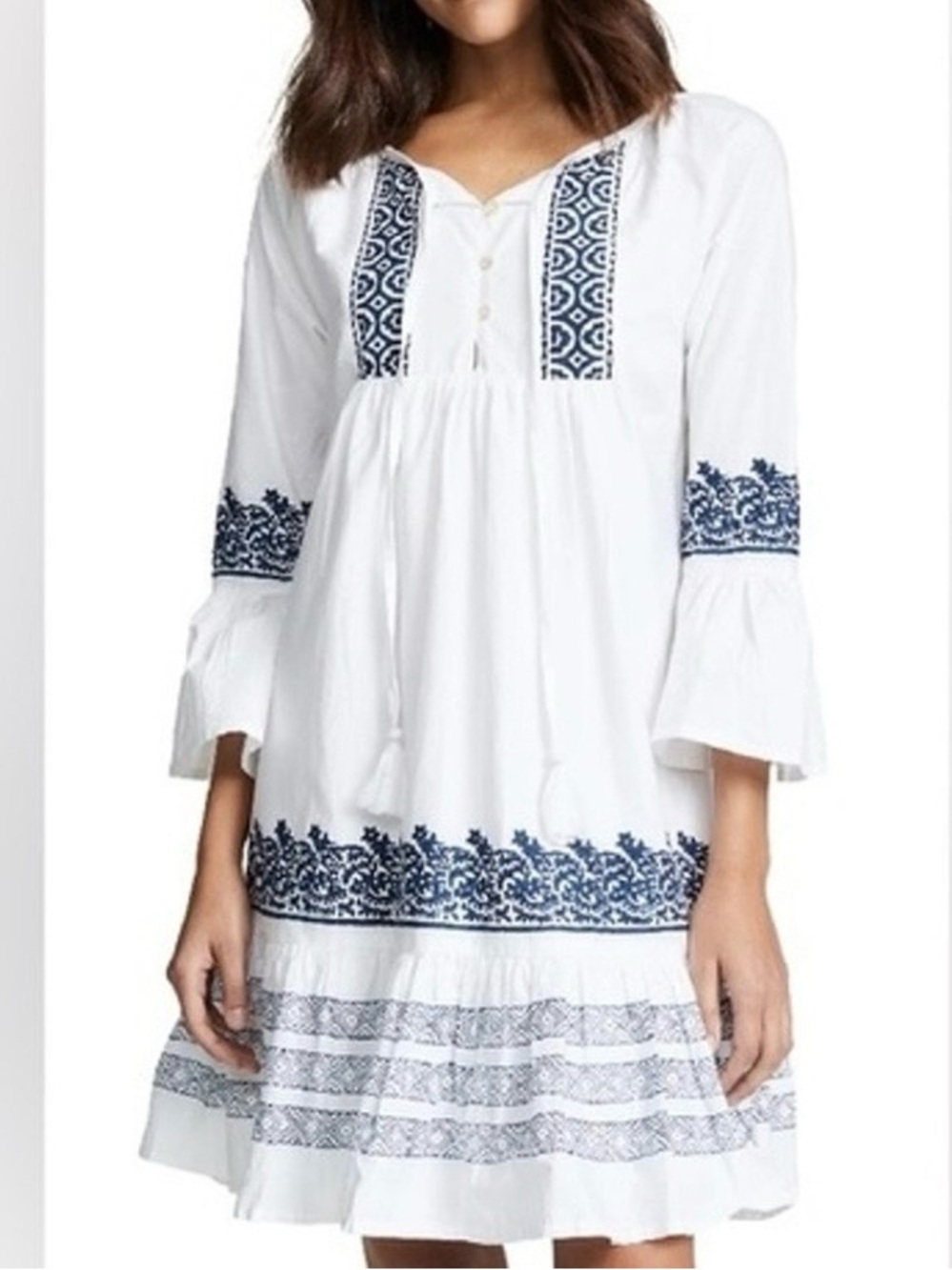 Roller Rabbit White Dress with Navy Embroidery Detail
